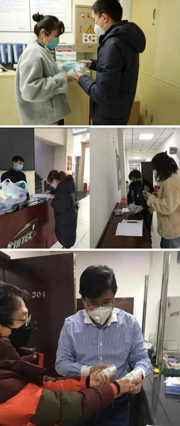 發(fā)放防護(hù)物資：口罩、手套、消毒液、洗手液
